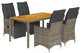 3276887 vidaXL Set bistro de grădină cu perne, 5 piese, gri, poliratan