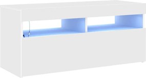 vidaXL Comodă TV cu lumini LED, alb, 90x35x40 cm