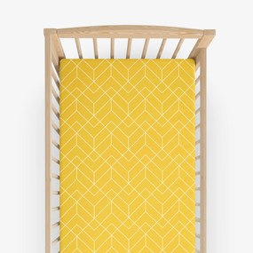 Goldea cearceaf pătuț din 100% bumbac cu elastic - mozaic galben 60 x 120 cm