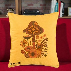 Perna Decorativa Ciuperca Caine Boho, 40x40 cm, Galben, Husa Detasabila, Perna Inclusa, BEKZ®