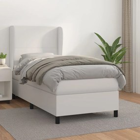 3128884 vidaXL Pat box spring cu saltea, alb, 90x190 cm, piele ecologică