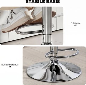 HOMCOM Scaun de Bar Reglabil, Șezut Extra Large Rotativ din Piele Ecologică PU, Gri | Aosom Romania