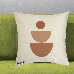 Perna Decorativa Geometric Boho Semicerc Stivuit, 40x40 cm, Ecru, Husa Detasabila, Perna Inclusa, BEKZ®