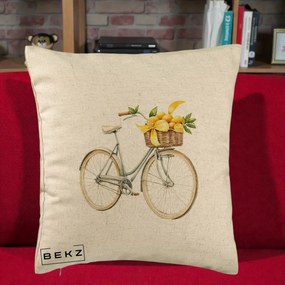 Perna Decorativa Bicicleta cu Cos de Lamai Mediteranean, 40x40 cm, Bej, Husa Detasabila, Perna Inclusa, BEKZ®