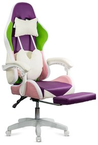 Scaun gaming pentru copii roz/mov din piele ecologica cu lumini RGB OFF 298