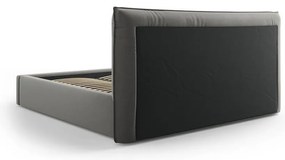 Pat matrimonial gri tapițat cu spațiu de depozitare cu somieră 180x200 cm Elio – Milo Casa