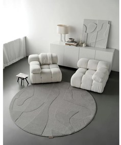 Covor gri rotund din lână ø 133 cm Morphic Botanica – Agnella