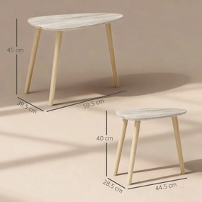 HOMCOM Set 2 măsuțe de living suprapozabile în stil nordic cu picioare din lemn, culoare lemn | Aosom Romania
