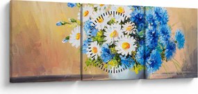 Tablou pictat cu vaza și flori (cu ceas) (90x30 cm)