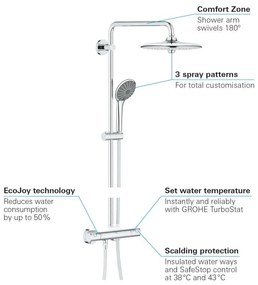 Sistem de dus Grohe Vitalio Joy, 1/2'', aparent, termostat, 260 mm, 3 jeturi, crom - 26403001