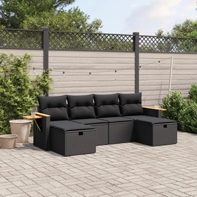 3265556 vidaXL Set mobilier de grădină cu perne, 6 piese, negru, poliratan