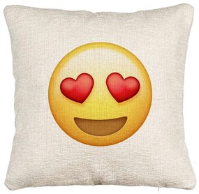 Perna Decorativa Canapea, Model Emoji Fata cu Inimi, 40x40 cm, Cu fermoar