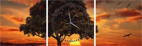 Tablou cu pomi și apus de soare (cu ceas) (90x30 cm)