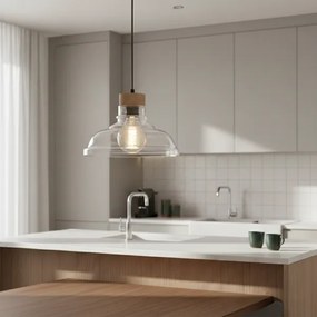 Lustră suspendată SINGLE 1xE27/60W/230V, diam. 28 cm, stejar