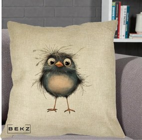Perna Decorativa Pui Negru Zbarlit cu Pene Fine, 40x40 cm, Crem, Husa Detasabila, Perna Inclusa, BEKZ®