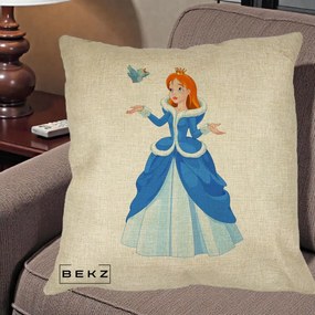 Perna Personalizata Printesa Albastra cu Pasare, 40x40 cm, Crem, Husa Detasabila, Perna Inclusa, BEKZ®
