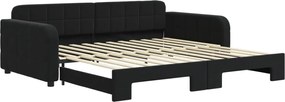 vidaXL Pat de zi cu extensie, negru, 100x200 cm, catifea