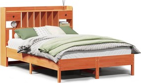 vidaXL Pat cu bibliotecă fără saltea maro 150x200 cm lemn masiv de pin