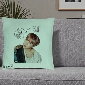Perna Personalizata K-pop BTS J-Hope Par Roz Autograf, 40x40 cm, Verde Menta, Husa Detasabila, Perna Inclusa, BEKZ®