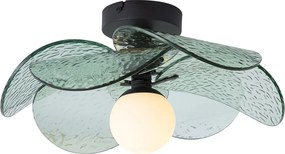 Plafonieră de design neagră cu sticlă verde striată - Kemner