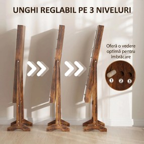 HOMCOM Dulap pentru Bijuterii cu Oglindă Reglabilă și Lumini LED 36x30x136 cm Maro Rustic | Aosom Romania