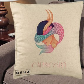 Perna Personalizata Zodiac Capricorn Cowgirl, 40x40 cm, Bej, Husa Detasabila, Perna Inclusa, BEKZ®