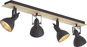 Spot de tavan negru cu lemn, cu 4 lumini, rotativ și înclinabil - Jakub