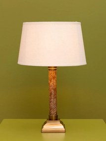 Lampă de masă din rattan împletit și metal auriu, cu abajur din bumbac bej, finisaj natural, 49×30 cm, „Rivan"