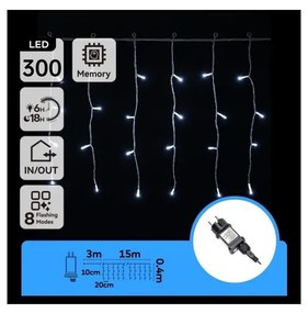 Aigostar - Ghirlandă LED de exterior pentru Crăciun 300xLED/8 funcții 15x0,4 m IP44 alb rece