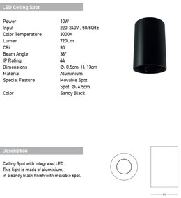 Spot LED aplicat tavan IP44 Hugo negru