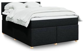 vidaXL Pat box spring cu saltea, negru, 140x200 cm, textil