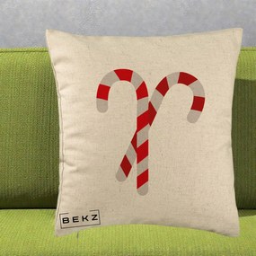 Perna Decorativa Candy Cane de Craciun, 40x40 cm, Bej, Husa Detasabila, Perna Inclusa, BEKZ®
