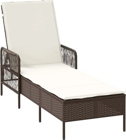 vidaXL Șezlong cu pernă Maro și Alb Crema 55 x 200 x 92 cm poliratan