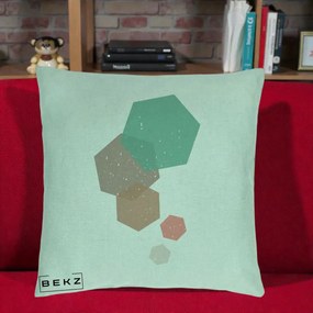 Perna Decorativa Geometric Hexagoane Pastel, 40x40 cm, Verde Menta, Husa Detasabila, Perna Inclusa, BEKZ®
