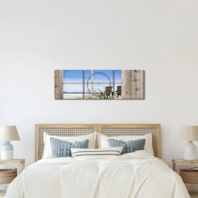 Tablou - Fereastră cu vedere la plajă (cu ceas) (90x30 cm)