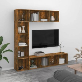 3152713 vidaXL Set dulap TV/cărți, 3 piese, stejar afumat, 180x30x180 cm