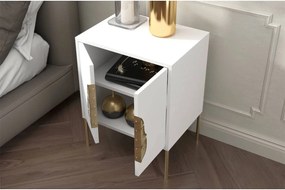 Noptieră lemn masiv Merlin Personalizabilă Accesorii placate cu Aur, 54 × 40 × 69 cm - Alb