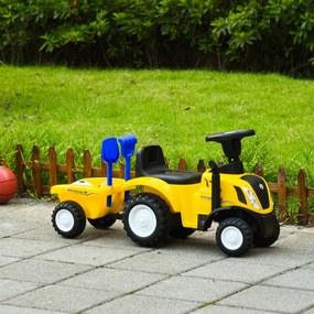 Tractor pentru Copii 12-36 Luni HOMCOM, Prevazut cu Loc cu Remorca, Grebla si Lopata, Joc Educativ, 91x29x44cm, Galben | Aosom Romania