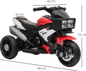 Motocicleta Electrica pentru Copii 3-5 Ani (max. 25kg) cu 3 Roti, Lumini si Sunete, Bateria 6V, Rosu, 86x42x52cm HOMCOM | Aosom Romania