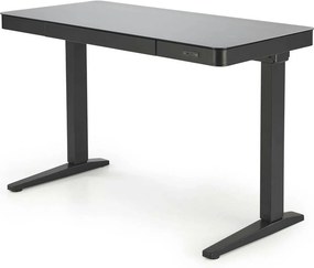 Birou B52, negru, sticla/metal, 120x60x77/120 cm