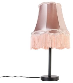 Lampa de masa clasica neagra cu abajur bunic roz 30 cm - Simplo