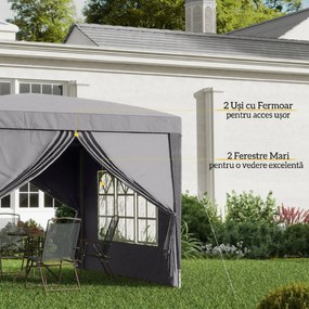 Outsunny Foișor de Grădină Impermeabil, cu Panouri Laterale Pliabile din Oțel și Acoperiș, 2,95x2,95x2,58 m, Gri | Aosom Romania