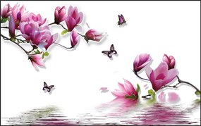 Fototapet 3D, Magnolia roz pe fundal alb Art.05312