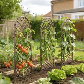 Outsunny Set de 3 spalieri de grădină din nuiele împletite Panou Arc pentru Plante cățărătoare 43 x 2 x 112 cm, efect lemn natural | Aosom Romania