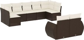 vidaXL Set canapele de grădină cu perne, 9 piese, maro, poliratan