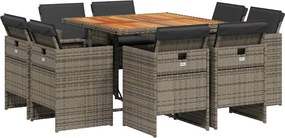 vidaXL Set mobilier grădină cu perne, 9 piese, gri, poliratan