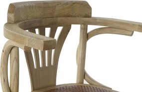 Scaun cu brațe dining din lemn masiv de ulm cu șezut împletit din rattan, 57×46×78 cm, „Brasserie"