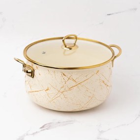 Oala Goldmann GM 8017-20B, 4 L, 20x13 cm, Email, Acoperire antiaderenta, Inductie, Auriu/Marmură