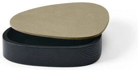 Cutie de depozitare verde-neagră din lemn și din piele ecologică cu capac, decorativă 14x12,5x3,5 cm Curve Nupo – LIND DNA