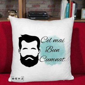 Cadou pentru Cumnat - Perna Personalizata Cel mai Bun Cumnat cu Portret Barbat si Pete Teal, 40x40 cm, Alb Pufos, Husa Detasabila, Perna Inclusa, BEKZ®